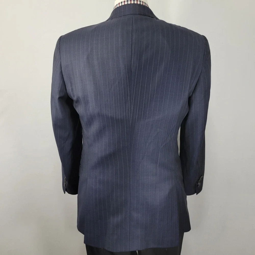 Hart Schaffner Marx Men's Sport‎ Coat Blazer Navy Striped Herringbone 40R
